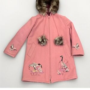 Vintage Northern Sun Wool Parka Coat Faux Fur Trim Hood Alaska Inuit Embroidery